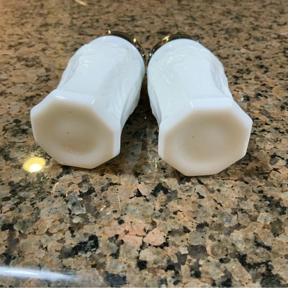 Salt and Pepper Shakers McKee Milk Glass Floral Vintage
